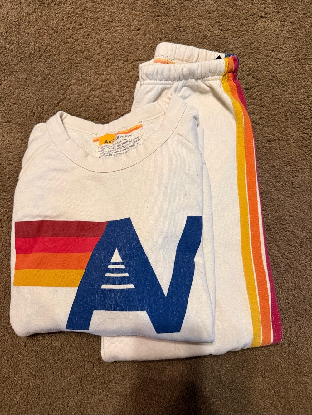 Aviator Nation White 5 Stripe Sweatshirt & Sweatpants Set